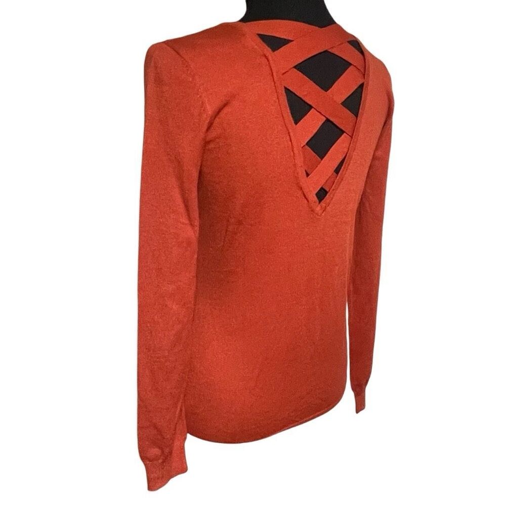 Love Ellie Autumn Orange Strappy Back V-Neck Sweater - 3X